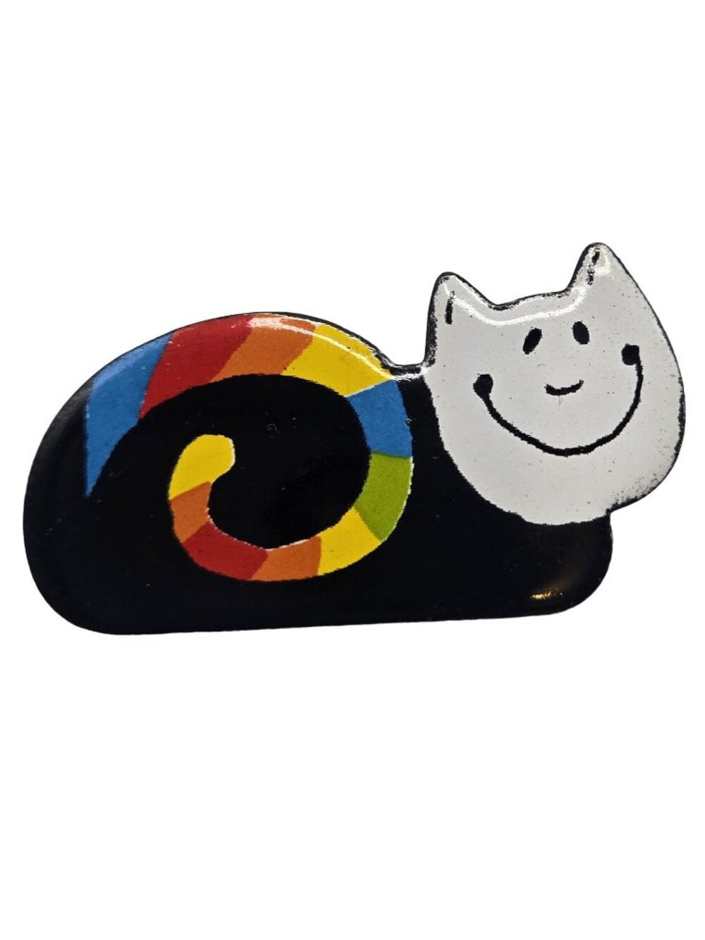 Black White Cat Pin Brooch Jewelry Colorful Tail Enamel Art Kitty